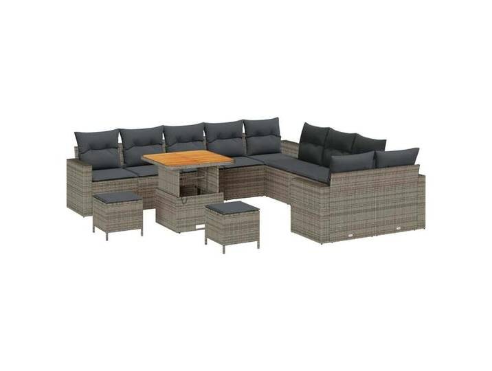 vidaXL Loungesofa Garten-Sofa-Set mit Kissen 13 pcs Grau 80 x 80 x 71 cm, 13 Teile, grau, Grau/ 80 cm Tischlänge von vidaXL