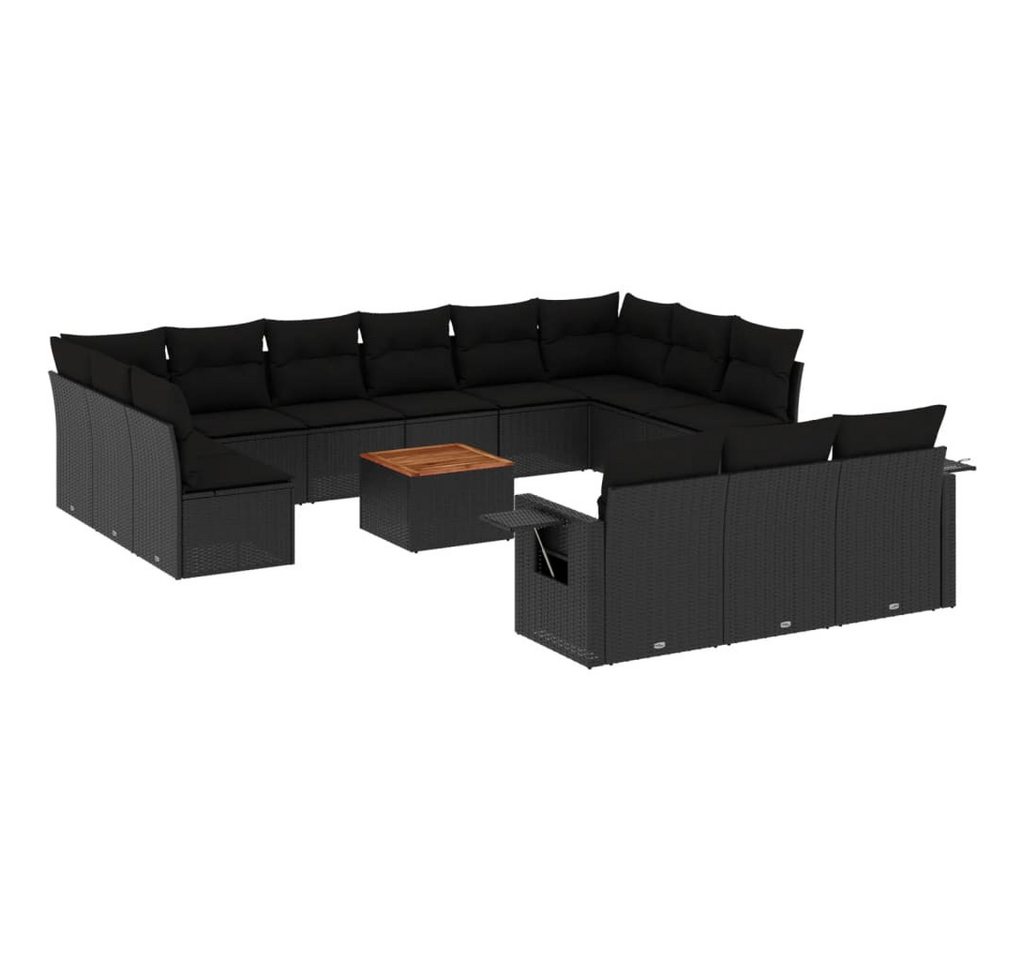 vidaXL Loungesofa 14-tlg. Garten-Sofagarnitur mit Kissen Schwarz Poly Rattan, 1 Teile von vidaXL