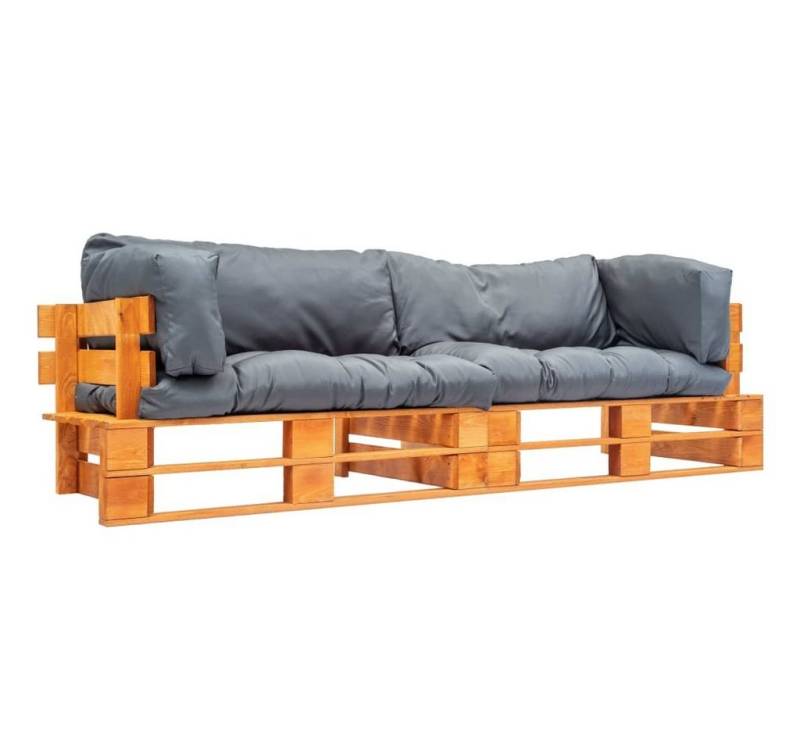vidaXL Loungesofa 2-tlg. Garten-Palettensofa-Set Kissen in Grau Kiefernholz, 2 Teile von vidaXL