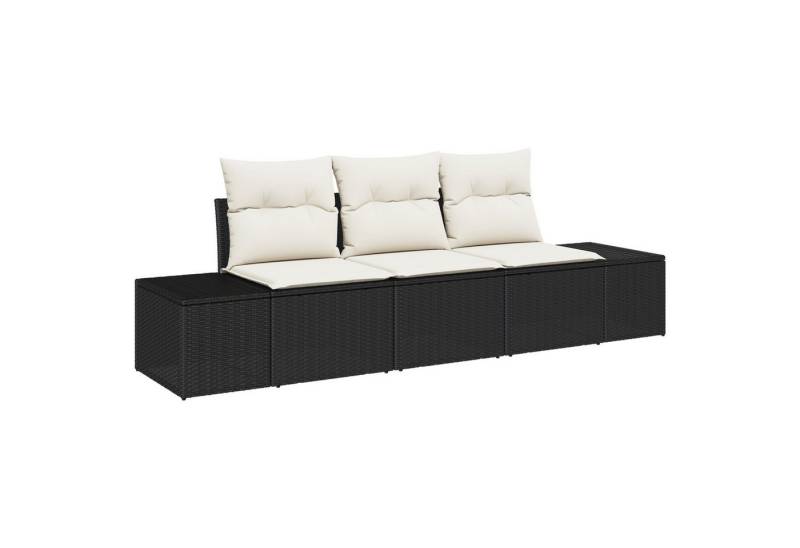 vidaXL Loungesofa 3-tlg. Garten-Sofagarnitur mit Kissen Schwarz Poly Rattan, 3 Teile von vidaXL