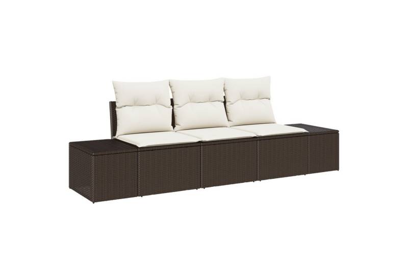 vidaXL Loungesofa 3-tlg. Garten-Sofagarnitur mit Kissen Braun Poly Rattan, 3 Teile von vidaXL