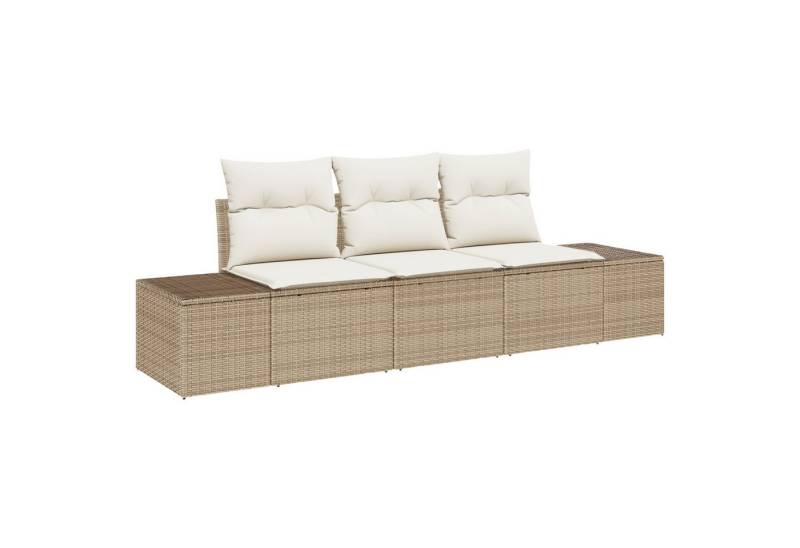 vidaXL Loungesofa 3-teiliges Garten-Sofa-Set mit Kissen Beige Poly Rattan, 3 Teile von vidaXL