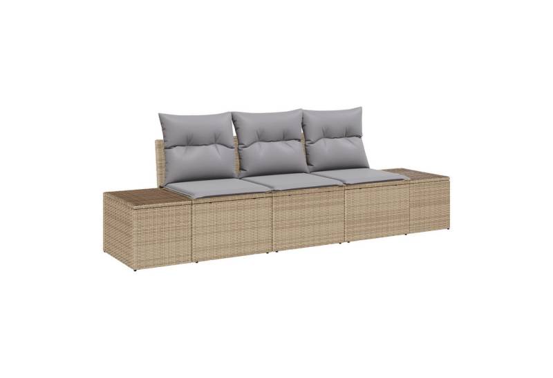 vidaXL Loungesofa 3-teiliges Garten Sofa Set mit Kissen Beige Poly Rattan, 3 Teile von vidaXL