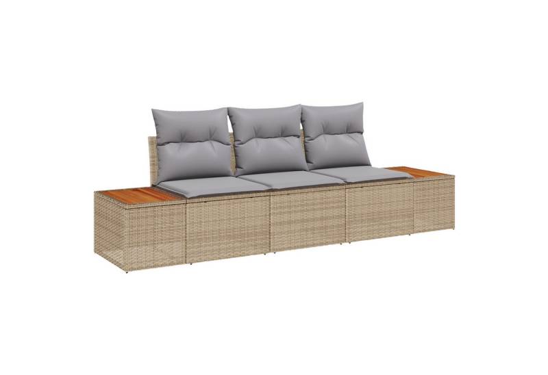 vidaXL Loungesofa 3-teiliges Garten-Sofa-Set mit Kissen Beige Poly Rattan, 3 Teile von vidaXL