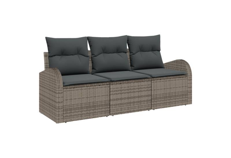 vidaXL Loungesofa 3-tlg. Garten-Sofagarnitur mit Kissen Grau Poly Rattan, 3 Teile von vidaXL