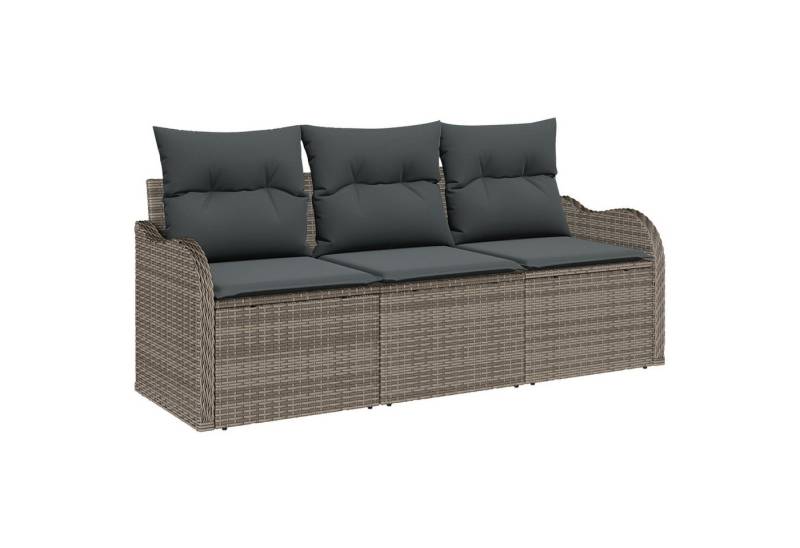 vidaXL Loungesofa 3-teiliges Garten Sofa Set mit Kissen Grau Poly Rattan, 3 Teile von vidaXL