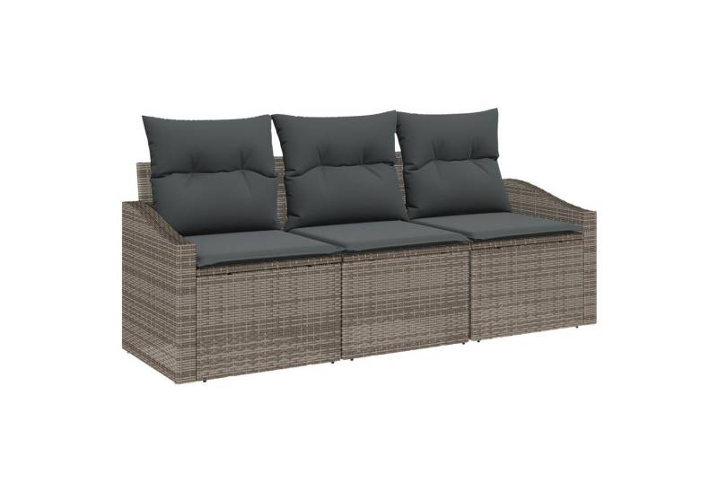 vidaXL Loungesofa 3-teiliges Garten-Sofa-Set mit Kissen Grau Poly-Rattan, 3 Teile von vidaXL