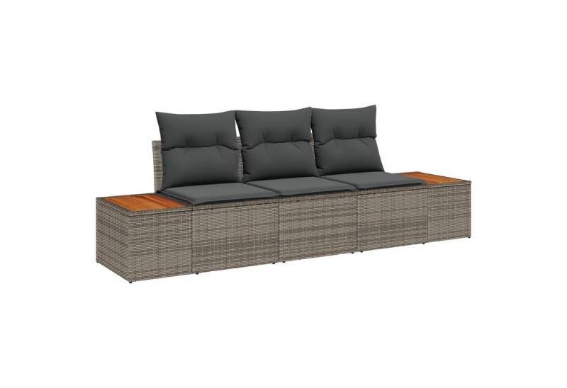 vidaXL Loungesofa 3-teiliges Garten Sofa Set mit Kissen Grau Poly Rattan, 3 Teile von vidaXL