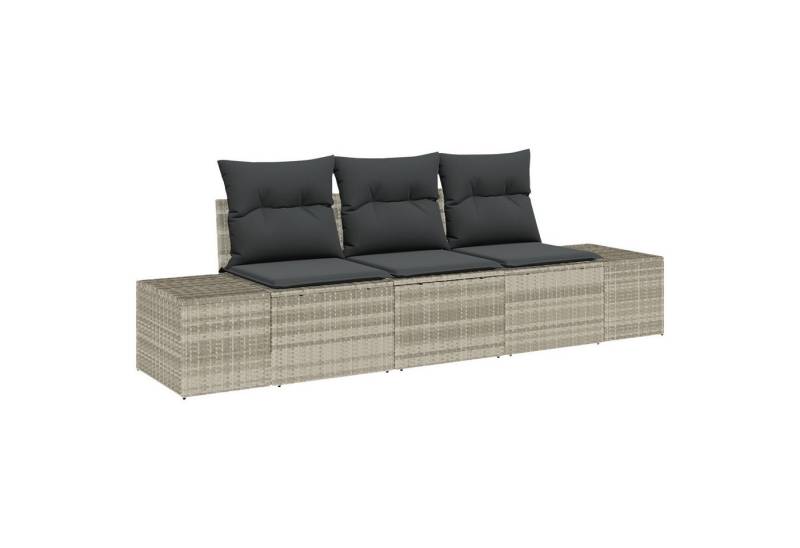 vidaXL Loungesofa 3-teiliges Garten Sofa Set mit Kissen Hellgrau Poly Rattan, 3 Teile von vidaXL