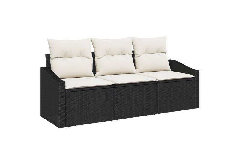 vidaXL Loungesofa 3-teiliges Garten-Sofa-Set mit Kissen Schwarz Poly-Rattan, 3 Teile von vidaXL