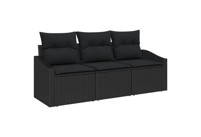 vidaXL Loungesofa 3-tlg. Garten-Sofagarnitur mit Kissen Schwarz Poly Rattan, 3 Teile von vidaXL