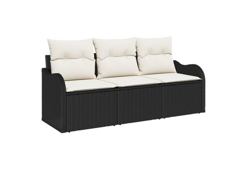 vidaXL Loungesofa 3-teiliges Garten Sofa Set mit Kissen Schwarz Poly Rattan, 3 Teile von vidaXL