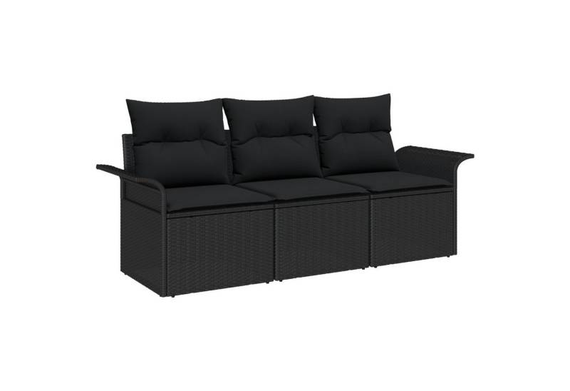 vidaXL Loungesofa 3-teiliges Garten-Sofa-Set mit Kissen - Schwarzes Poly-Rattan, 3 Teile von vidaXL