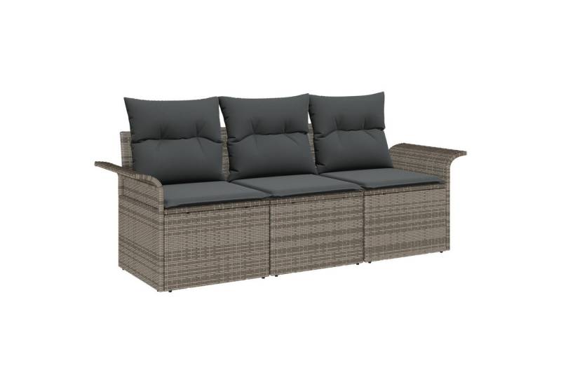 vidaXL Loungesofa 3-teiliges Garten-Sofa-Set mit Kissen in Grau aus Poly-Rattan, 3 Teile von vidaXL
