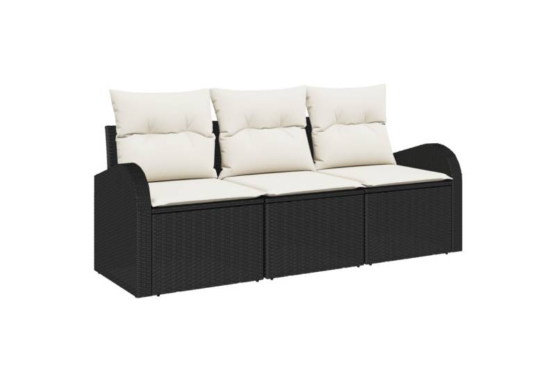 vidaXL Loungesofa 3-tlg. Garten-Sofagarnitur mit Kissen Schwarz Poly Rattan, 3 Teile von vidaXL