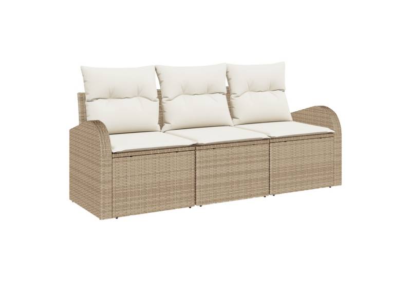 vidaXL Loungesofa 3-tlg. Garten-Sofagarnitur mit Kissen Beige Poly Rattan, 3 Teile von vidaXL