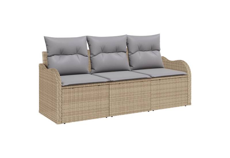 vidaXL Loungesofa 3-tlg. Garten-Sofagarnitur mit Kissen Beige Poly Rattan, 3 Teile von vidaXL