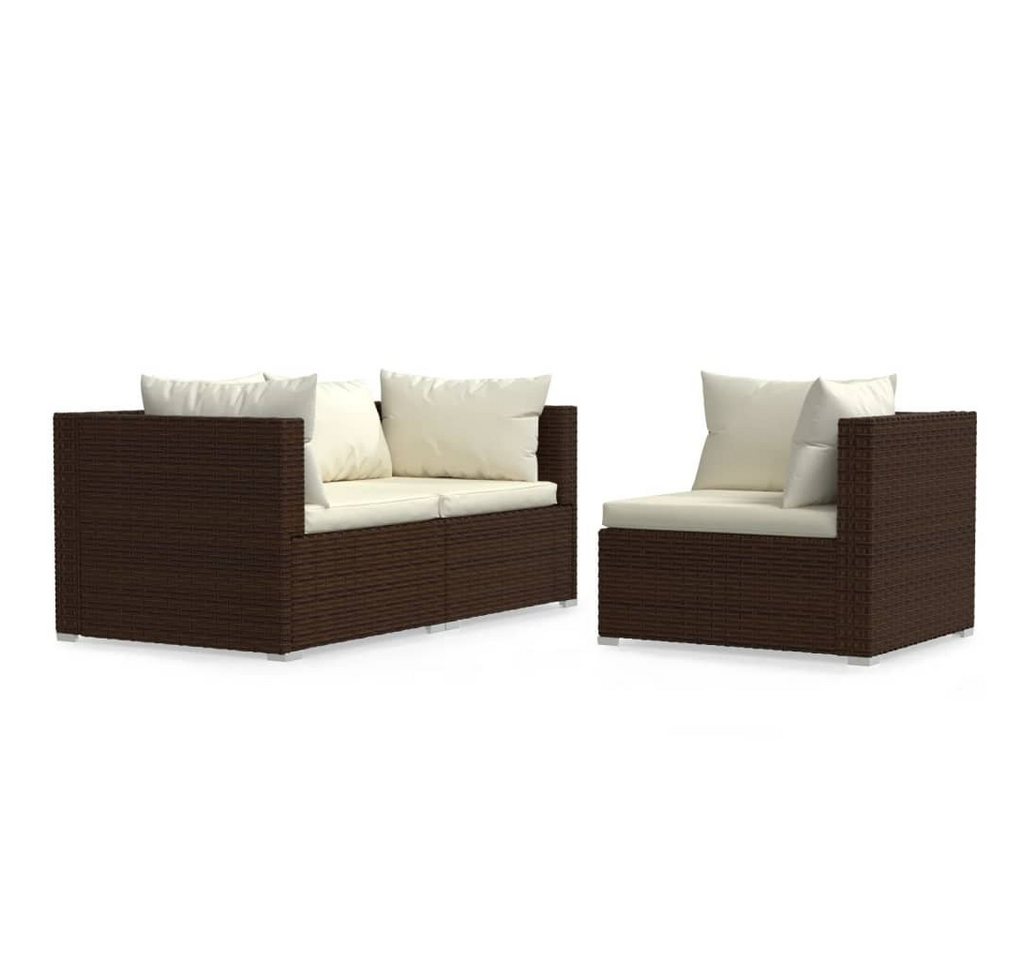 vidaXL Loungesofa 3-tlg. Garten-Lounge-Set mit Auflagen Braun Poly Rattan, 1 Teile von vidaXL