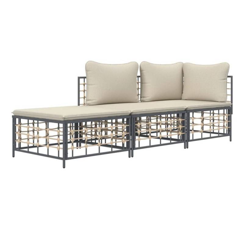 vidaXL Loungesofa 3-tlg. Garten-Lounge-Set mit Kissen Anthrazit Poly Rattan, 1 Teile von vidaXL
