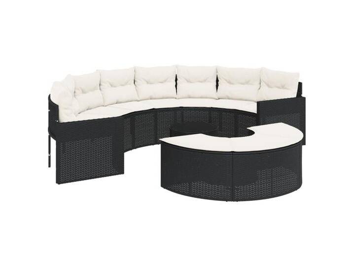 vidaXL Loungesofa 3-tlg. Garten-Sofagarnitur Halbrund Schwarz Poly-Rattan, 1 Teile, schwarz, mit Glastisch, Schwarz von vidaXL