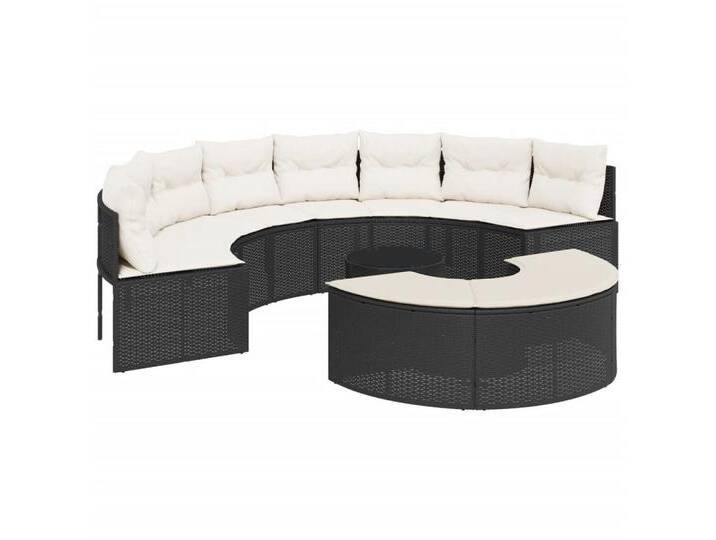 vidaXL Loungesofa 3-tlg. Garten-Sofagarnitur Halbrund Schwarz Poly-Rattan, 1 Teile, schwarz, mit Glastisch, Schwarz von vidaXL