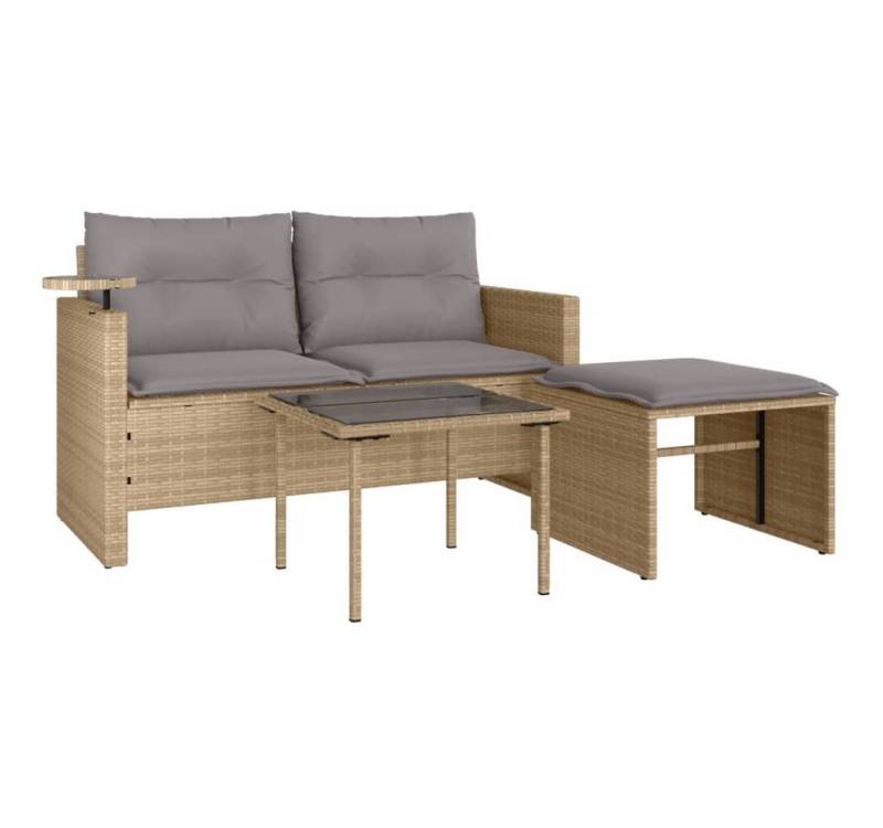 vidaXL Loungesofa 3-tlg. Garten-Sofagarnitur mit Kissen Beige Poly Rattan, 1 Teile von vidaXL