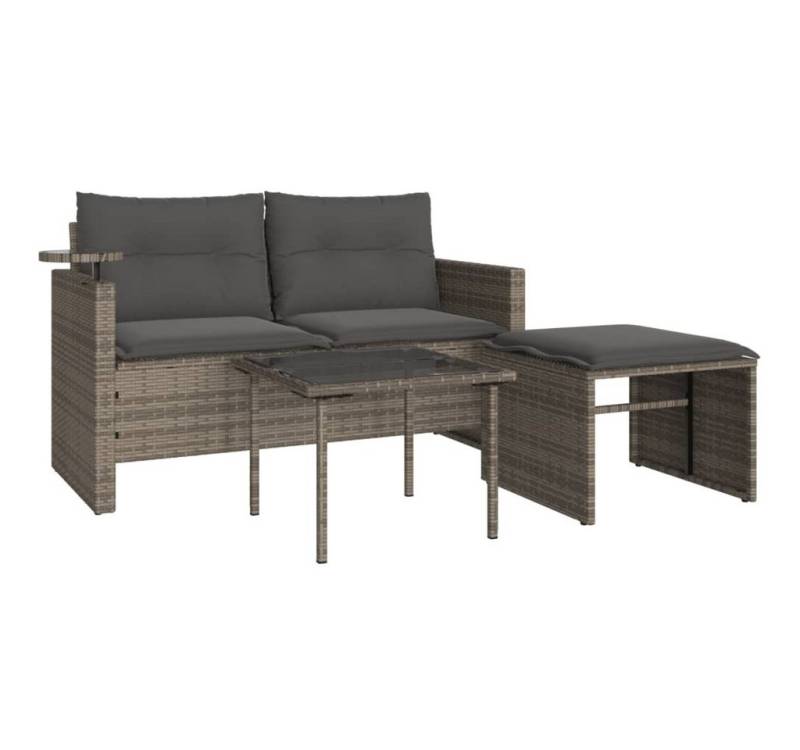vidaXL Loungesofa 3-tlg. Garten-Sofagarnitur mit Kissen Grau Poly Rattan, 1 Teile von vidaXL