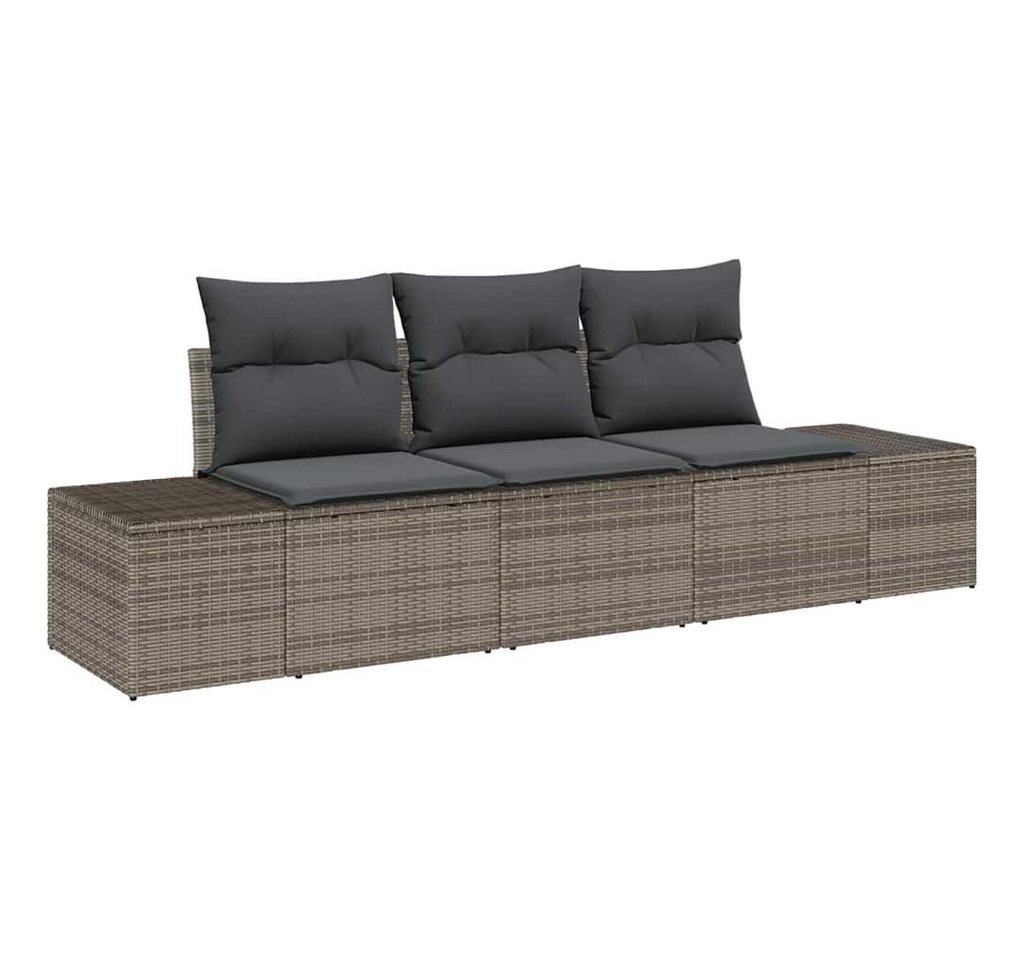vidaXL Loungesofa 3-tlg. Garten-Sofagarnitur mit Kissen Grau Poly Rattan, 3 Teile von vidaXL
