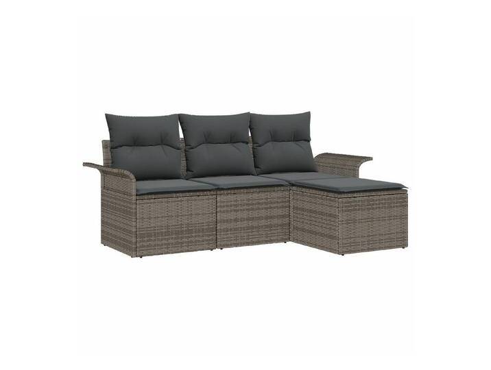 vidaXL Loungesofa 4-teilige Garten-Sofa-Sitzgruppe mit Kissen Grau Poly-Rattan, 4 Teile, grau, Grau von vidaXL