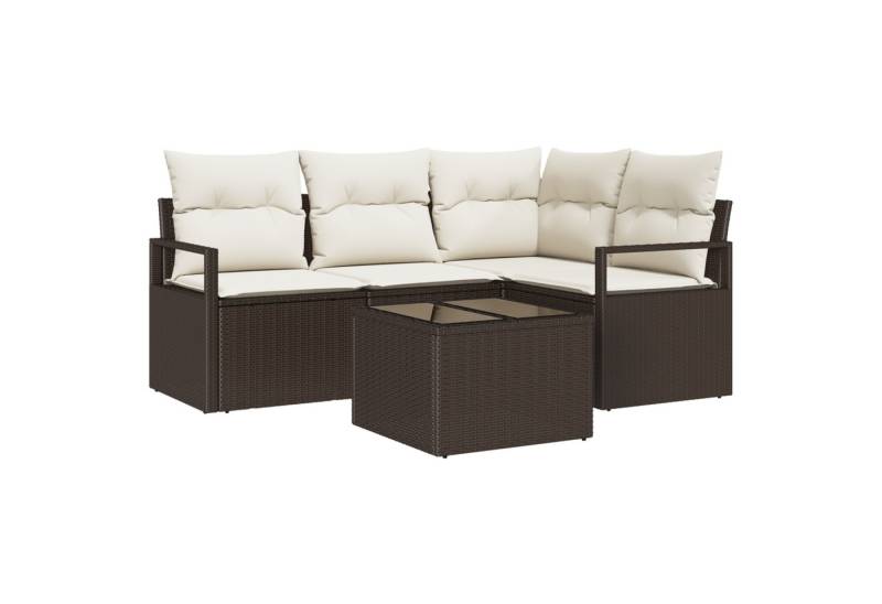 vidaXL Loungesofa 4-teiliger Gartensofa Set mit Kissen Grau Poly Rattan, 5 Teile von vidaXL