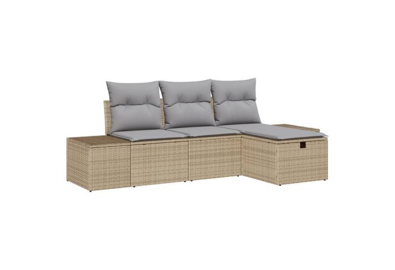 vidaXL Loungesofa 4-teiliges Garten Sofa Set mit Kissen Beige Poly Rattan, 4 Teile von vidaXL