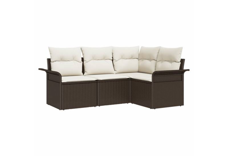 vidaXL Loungesofa 4-teiliges Garten Sofa Set mit Kissen Braun Poly Rattan, 4 Teile von vidaXL