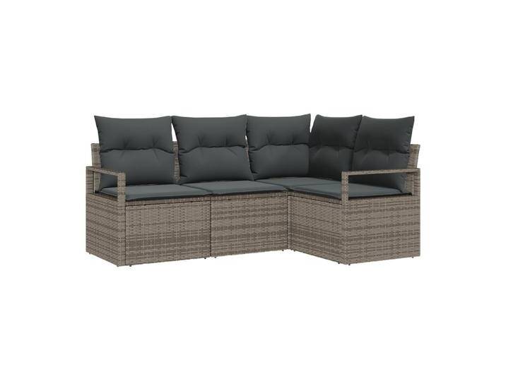 vidaXL Loungesofa 4-teiliges Garten Sofa Set mit Kissen Grau Poly Rattan, 4 Teile, grau, Grau von vidaXL