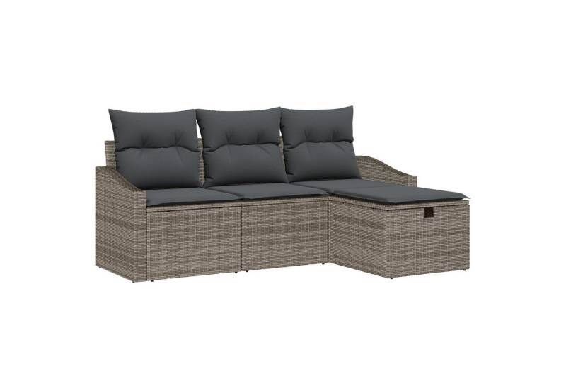 vidaXL Loungesofa 4-teiliges Garten Sofa Set mit Kissen Grau Poly Rattan, 4 Teile von vidaXL