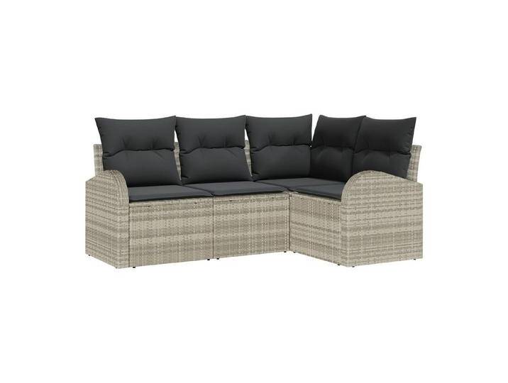 vidaXL Loungesofa 4-teiliges Garten Sofa Set mit Kissen Hellgrau Poly Rattan, 4 Teile, grau, Hellgrau vidaXL Loungesofa 4-teiliges Garten Sofa Set mit Kissen Hellgrau Poly Rattan, 4 Teile, grau, Hellgrau von vidaXL