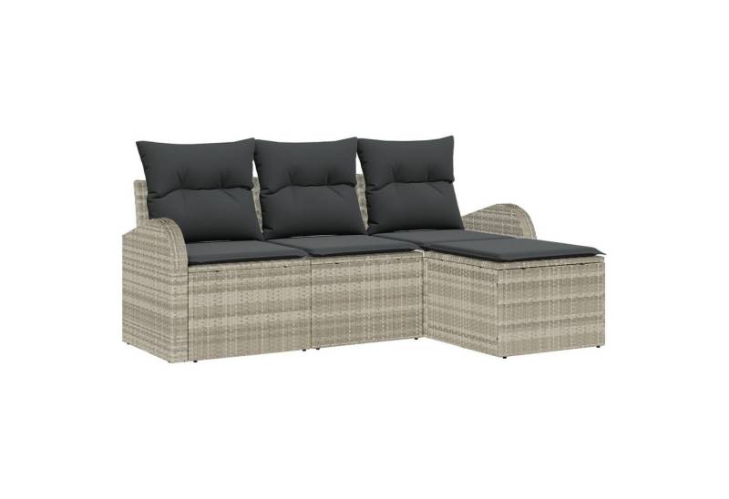 vidaXL Loungesofa 4-tlg. Garten-Sofagarnitur mit Kissen Hellgrau Poly Rattan, 4 Teile von vidaXL