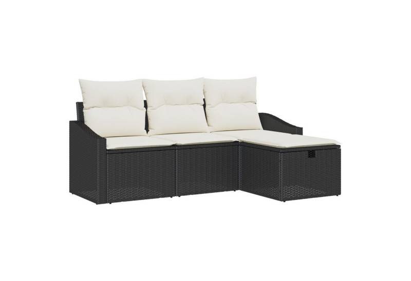 vidaXL Loungesofa 4-tlg. Garten-Sofagarnitur mit Kissen Schwarz Poly Rattan, 4 Teile von vidaXL
