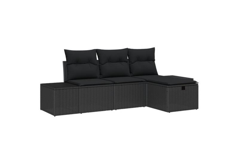 vidaXL Loungesofa 4-tlg. Garten-Sofagarnitur mit Kissen Schwarz Poly Rattan, 4 Teile von vidaXL