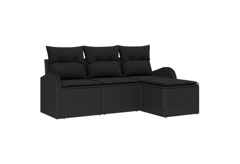 vidaXL Loungesofa 4-teiliges Garten Sofa Set mit Kissen Schwarz Poly Rattan, 4 Teile von vidaXL