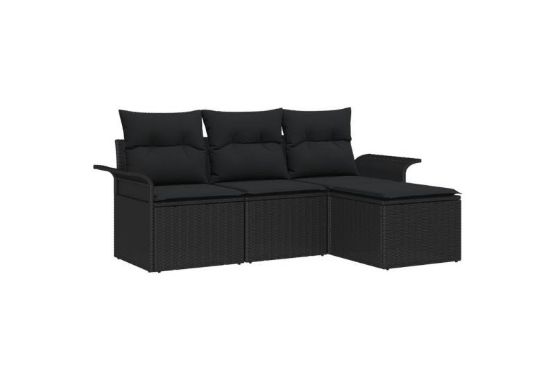vidaXL Loungesofa 4-teiliges Garten Sofa Set mit Kissen Schwarz Poly Rattan, 4 Teile von vidaXL
