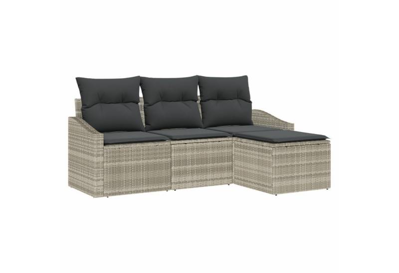 vidaXL Loungesofa 4-tlg. Garten-Sofagarnitur mit Kissen Hellgrau Poly Rattan, 4 Teile von vidaXL