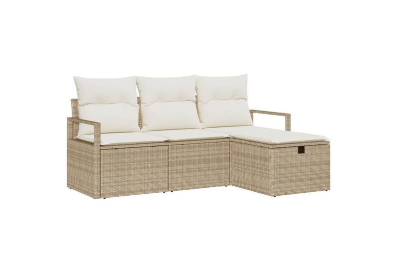 vidaXL Loungesofa 4-tlg. Garten Sofa Set mit Kissen Beiges Poly Rattan, 4 Teile von vidaXL