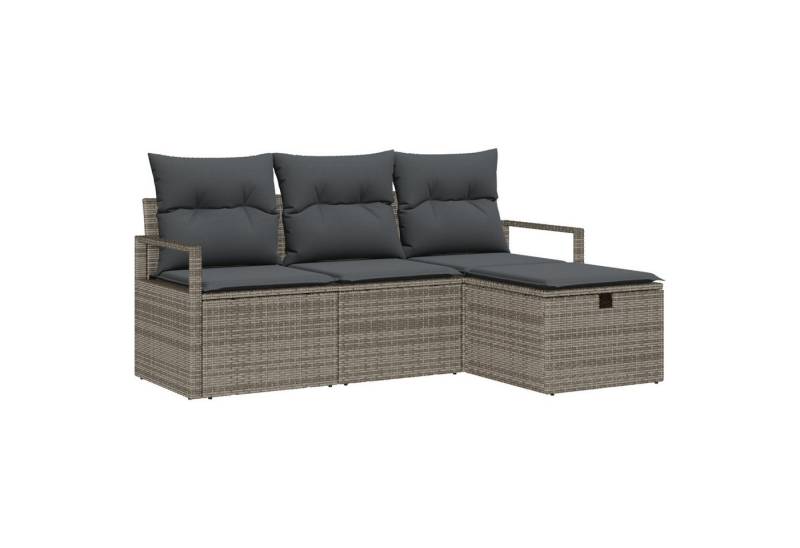 vidaXL Loungesofa 4-tlg. Garten-Sofagarnitur mit Kissen Grau Poly Rattan, 4 Teile von vidaXL