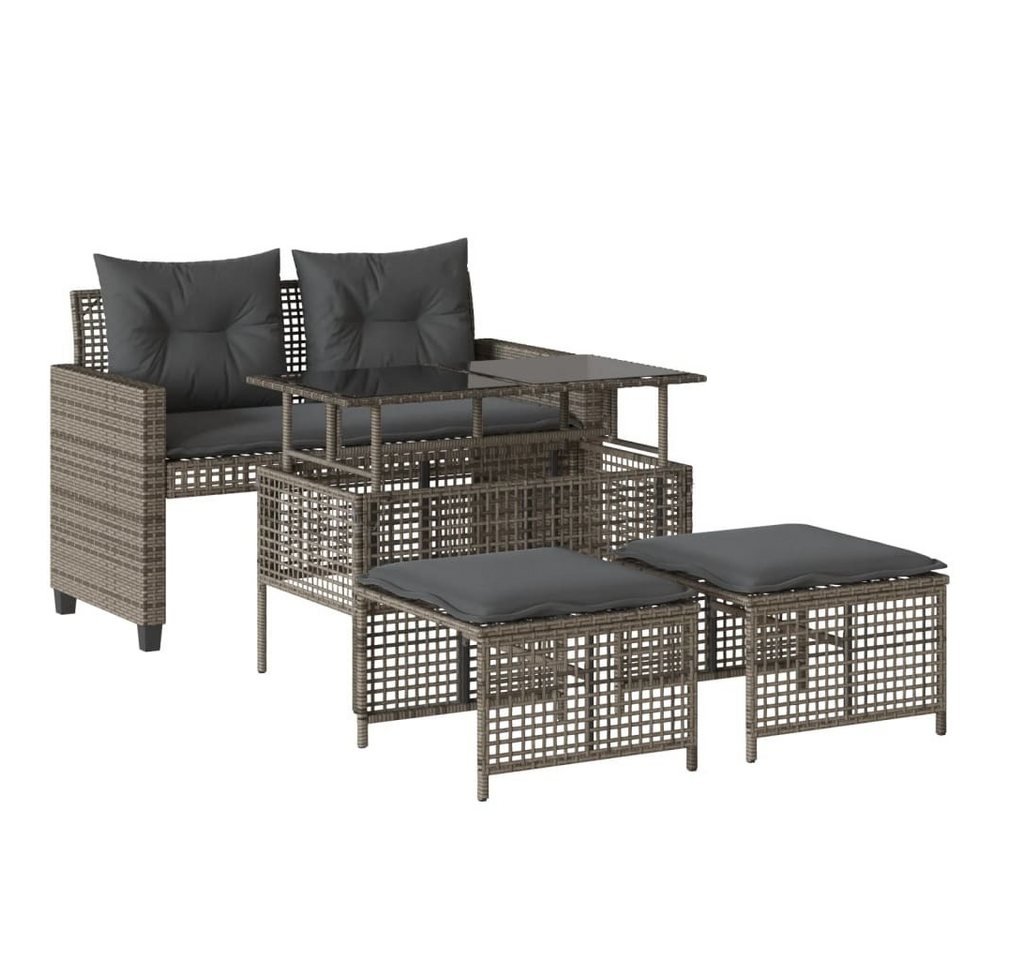 vidaXL Loungesofa 4-tlg. Garten-Sofagarnitur mit Kissen Grau Poly Rattan Glas, 4 Teile von vidaXL