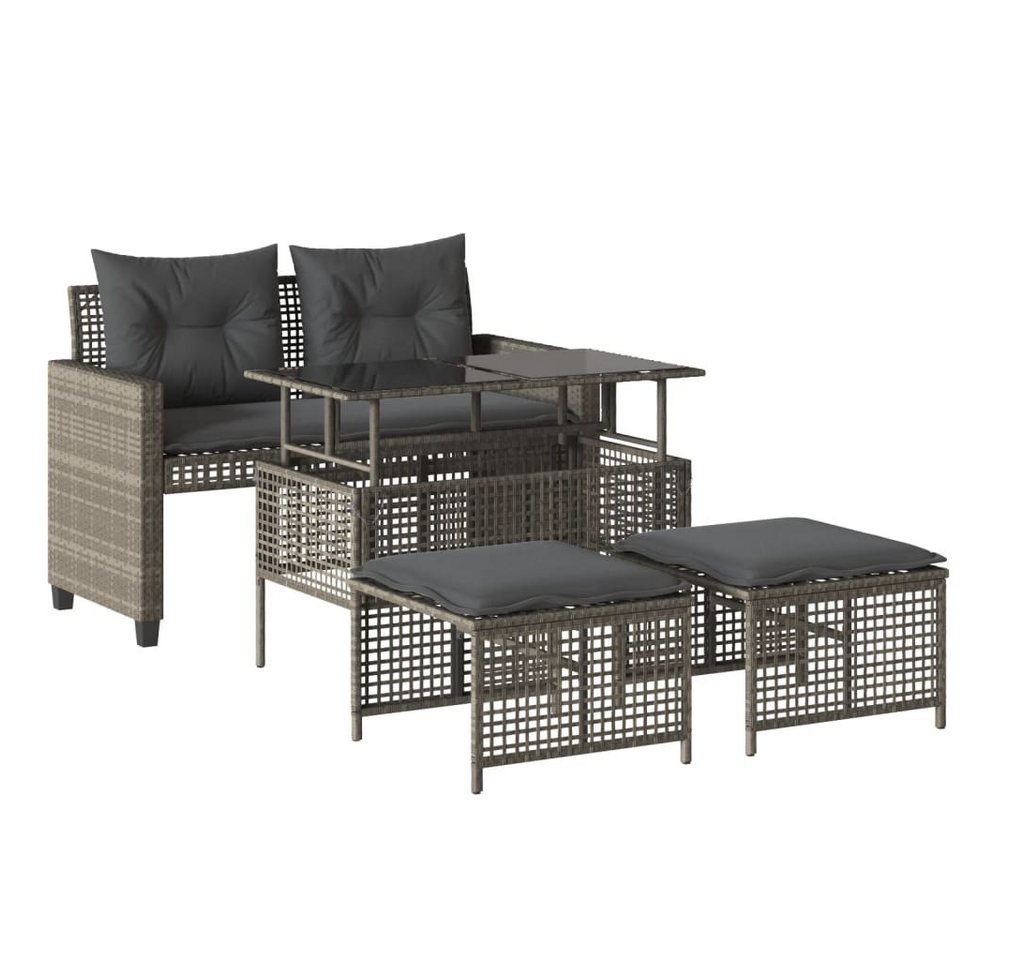 vidaXL Loungesofa 4-tlg. Garten-Sofagarnitur mit Kissen Hellgrau Poly Rattan Glas, 4 Teile von vidaXL