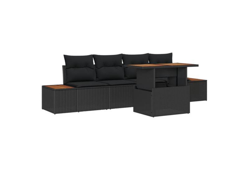 vidaXL Loungesofa 5-tlg. Garten-Essgruppe mit Kissen Schwarz Poly Rattan, 5 Teile von vidaXL
