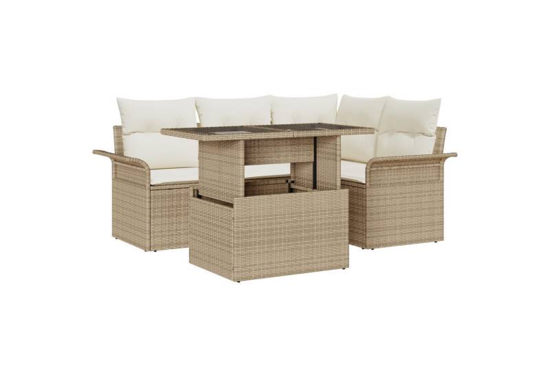 vidaXL Loungesofa 5-teiliges Garten-Sofa-Set mit Kissen Beige Poly-Rattan, 5 Teile von vidaXL