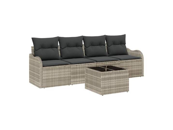 vidaXL Loungesofa 5-teiliges Garten Sofa Set mit Kissen Hellgrau Poly Rattan, 5 Teile, grau, Hellgrau vidaXL Loungesofa 5-teiliges Garten Sofa Set mit Kissen Hellgrau Poly Rattan, 5 Teile, grau, Hellgrau von vidaXL