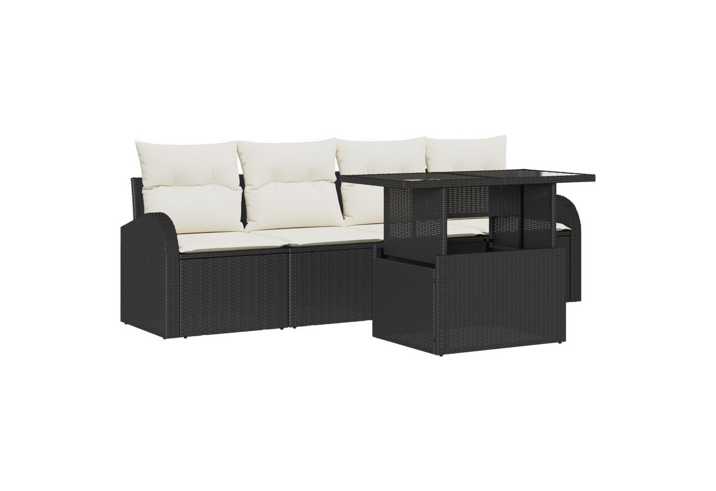 vidaXL Loungesofa 5-teiliges Garten Sofa Set mit Kissen Schwarz Poly-Rattan, 5 Teile von vidaXL
