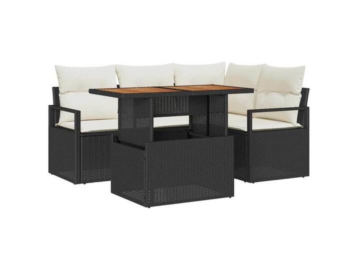 vidaXL Loungesofa Garten Essgruppe 5 pcs Schwarz und Creme 100 x 55 x 73 cm, 5 Teile, schwarz, Schwarz und Creme von vidaXL